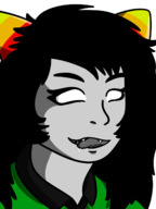 drawing vore horns black_hair long_hair sunglasses licking_lips homestuck no_background grey_skin honmetgts