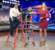 gentle collage blonde clothed high_heels dress amazon standing ladder size_comparison studio baseball_bat lowerrider