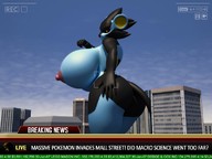 giantess pokemon furry anthro city buildings huge_breasts looking_down outdoors big_butt thick_thighs luxray