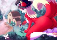 giantess nude furry anthro large_breasts looking_down hat big_butt poking