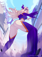 drawing horns city blonde color long_hair butt destruction foot_crush standing costume my_hero_academia mt._lady kajin