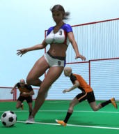 black_hair clothed cleavage amazon uniform running soccer soccer_ball digital_render bare_midriff juliusromanize