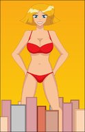 bikini drawing giantess city blonde color large_breasts swimsuit buildings short_hair clover totally_spies nightcore100