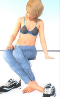 blonde barefoot bra butt_crush jeans shoes shrunken_men sitting foot_crush trapped digital_render 3d-giantess-studios