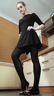 collage blonde long_hair clothed shoes domination dress foot_crush nylons shrunken_man flats hands_on_hips