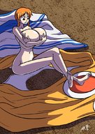 drawing color nami one_piece huge_breasts red_hair short_hair shrunken_woman shrinking_out_of_clothes axel-rosered cutterinthehouse