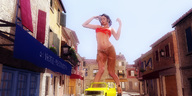 growth giantess city buildings brunette navel standing truck ripped_clothing digital_render onlooker