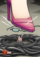 drawing giantess color high_heels glasses shoes shrunken_man shrunken_out_of_clothes spokle crush_tease