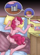 drawing furry anthro sleeping unaware shrunken_city cupcake my_little_pony pinkie_pie dinobirdofdoom