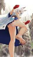 breasts drawing nipples crush panties city color barefoot blood low_angle foot_crush looking_down fox_girl nonoririn