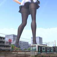 city mega upskirt clothed skirt buildings shoes train nylons standing digital_render
