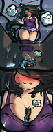 drawing gentle nude panties blushing upskirt comic black_hair color blue_eyes cleavage rain shrunken_woman cat_girl june fox_girl top cold raining warm mspaintgts katie between_breasts