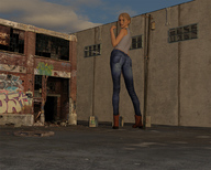 giantess blonde building long_hair butt jeans boots standing runswithferrets looking_back top graffiti digital_render
