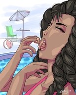 drawing color shrunken_man open_mouth closed_eyes braid imminent_vore swimming_pool tastysnack