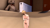 breasts nipples insertion nude pussy blonde butt sitting navel legs animation shrunken_woman standing bedroom shaven digital_render