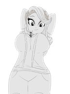 breasts drawing gentle giantess monochrome large_breasts long_hair clothed low_angle hat commission beanie equestria_girls humanized_pony between_breasts greenmatcha starlight_glimmer checkerboardcn