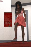 black_hair long_hair clothed cleavage dress running shrunken_people looking_down cellphone imminent_crush digital_render red_neptune black
