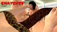 black_hair sex cleavage domination legs shrunken_man leopard_print digital_render adoniogts