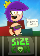 drawing giantess color purple_hair short_hair crown heterochromia sizecon jojoggggh loxernia