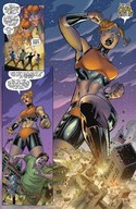 drawing growth giantess mega blonde comic color destruction angry domination story giganta shorts running onlookers costume top dialogue dc_comics hair_bun afraid