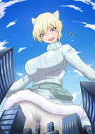 drawing giantess furry city mega blonde color blue_eyes short_hair looking_down strike_witches exravenart nikka_edvardine