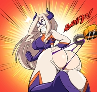 breasts drawing giantess panties blonde color long_hair butt thong pulling costume looking_back crane my_hero_academia mt._lady