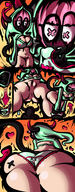 drawing pussy panties horns tail comic color butt cleavage bra demon pink_hair pink_eyes demoness succubi shrunken_man entrapment panty_entrapment hood mspaintgts sleeves ek