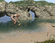 bikini gentle giantess blonde beach ocean bending_over reaching runswithferrets wading kayak digital_render