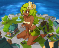 drawing giantess color handheld barefoot green_hair kneeling evangelyne wakfu amalia on_palm mghyuga