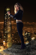 giantess collage city blonde long_hair destruction clothed buildings standing pants night jacket looking_at_viewer natalie_dormer ia-r-d