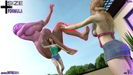 breasts blonde long_hair barefoot cleavage skirt brunette multiple_sizes shorts women falling top digital_render butre3004