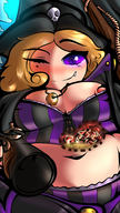 drawing nipples panties vore blushing color cleavage purple_eyes low_angle navel stomach corset necklace pirate internal_view mspaintgts smug bare_midriff