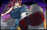 breasts drawing giantess crush color jeans blood gore boot thighs voluptuous sunset sector316