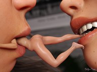 nude vore butt barefoot lips shrunken_woman women digital_render tug_of_war innocent-owl