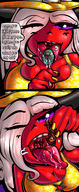 drawing giantess white_hair vore comic color tongue mouth licking cleavage saliva purple_eyes demoness succubi teasing pre_vore red_skin mspaintgts witch_hat zuzu