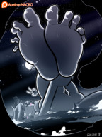 drawing giantess nude feet earth giga space monochrome barefoot lying_down looking_down point_of_view winking apeiron-macro usami