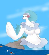 drawing giantess pokemon furry anthro mega color cleavage ocean huge_breasts island feyzer primarina