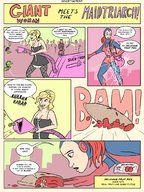 breasts drawing growth giantess mega blonde comic color cleavage gloves red_hair boots bending_over parody fishnets maid_uniform freckles handbag dialogue money thief looking_at_tiny mary_jane spider-man marvel_comics vaccum_cleaner the_wasp caiman2 earth_20052 fruit_pie