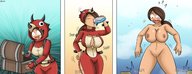drawing growth nipples giantess nude blushing comic color large_breasts brunette embarrassed drinking ripping_clothes dinobirdofdoom fortnite tricera_ops