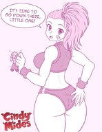 drawing large_breasts bandages big_ass looking_back dialogue thumb side_ponytail no_background wristband