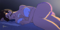 drawing gentle panties sleeping color long_hair butt barefoot cleavage bed breast_crush brunette lying_down mini_giantess night ripped_clothing zerohour99