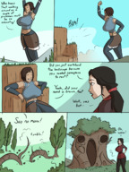drawing giantess giga black_hair huge_breasts brunette short_hair giantesses outdoors korra asami breasts comic ponytail sitting dark_skin throne asami_sato dialogue