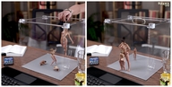 breasts nipples blonde long_hair butt handheld barefoot brunette multiple_sizes shrunken_woman women standing dangle captured size_comparison manicure spawngts bracelet keyboard glass_cage