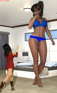gentle panties black_hair long_hair barefoot bra bed brunette mini_giantess boots navel looking_down ponytails standing pedicure bedroom manicure mini_skirt digital_render giantess_lover45