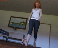 long_hair clothed barefoot domination red_hair shorts walking running shrunken_man looking_down pants top digital_render giantess_lover45