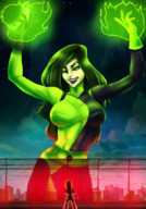 drawing giantess mega color large_breasts buildings kim_possible shego clouds outdoors sky disney belt looking_at_tiny skintight_clothing jessica-rae-3