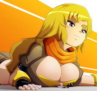 breasts drawing giantess blonde color cleavage rwby yang_xiao_long neopolitan ravenravenraven between_breasts