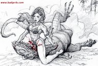 giantess sexy swimsuit dinosaur fighting