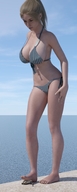 bikini giantess blonde large_breasts beach barefoot cleavage ocean ponytail navel foot_crush looking_down digital_render onlooker humvee daniel3gp