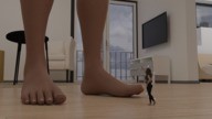 male barefoot story shrunken_woman looking_down looking_up indoors digital_render lulululu2